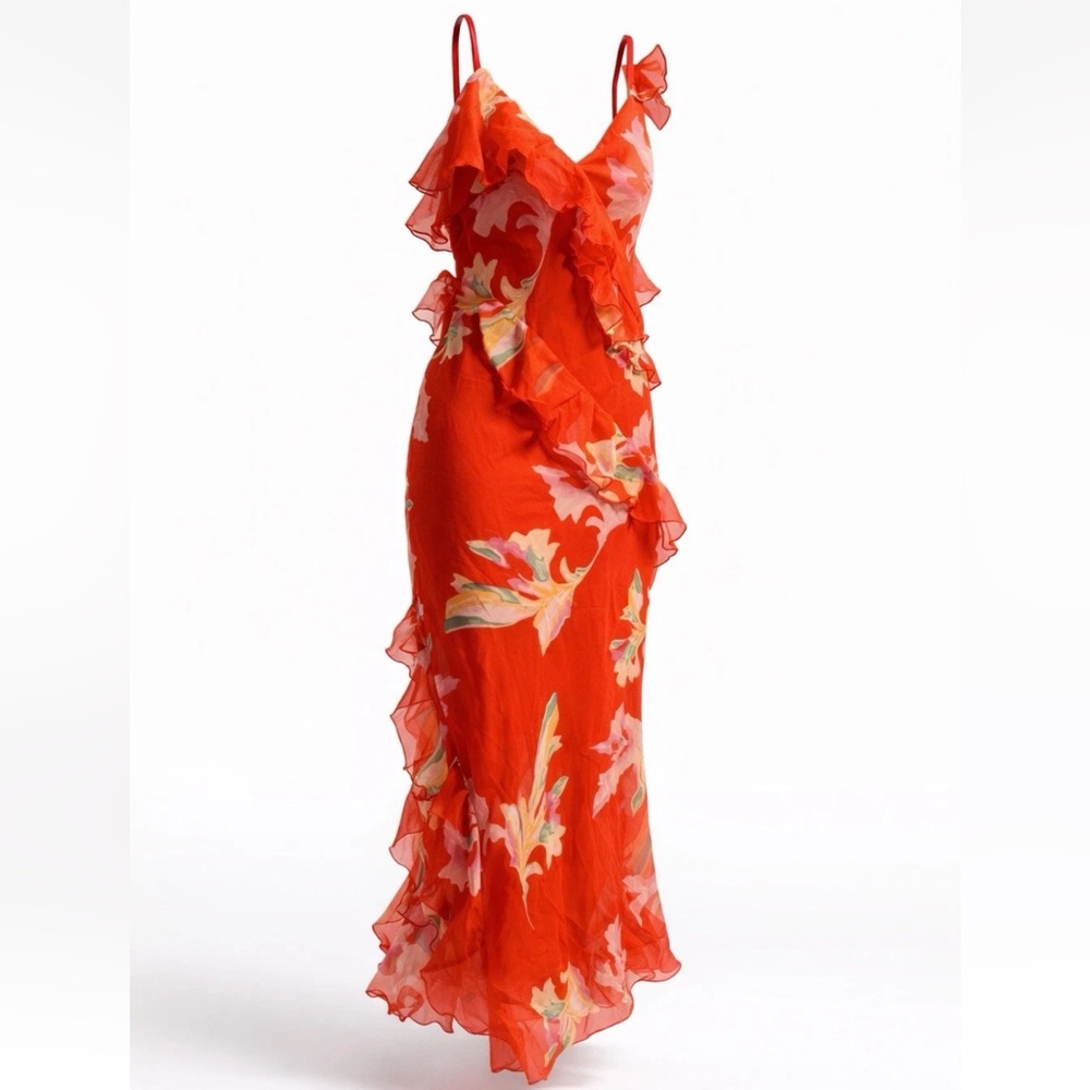 Future Collective Red Floral Ruffle Maxi Dress XL